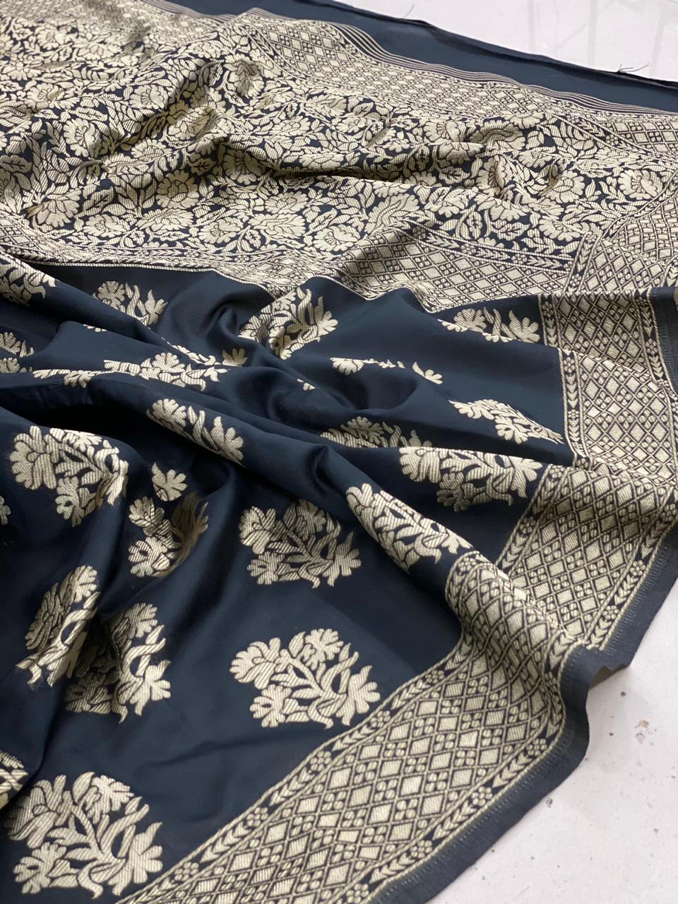 Black Soft Silk Saree With Zari Weaving Work