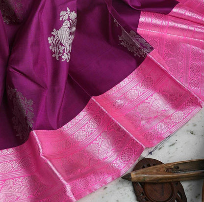 Purple with Pink Kanjivaram Saree With Weaving Work