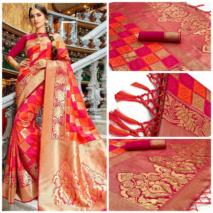 Pink Patola Bandhej Weaving Silk Saree