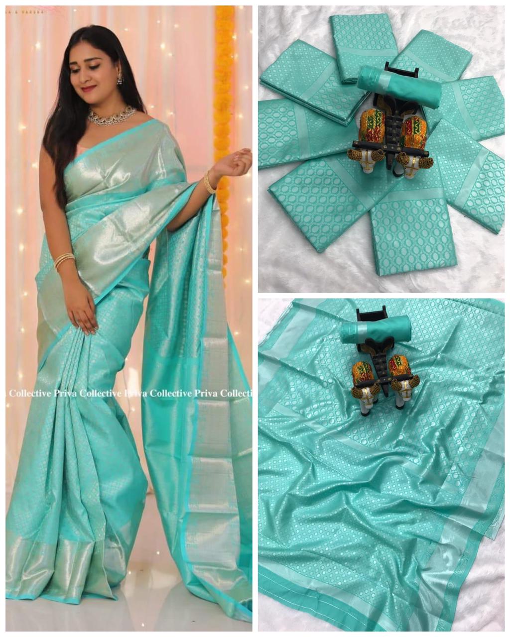 sky Blue Banarasi Silk Saree With Weaving Work