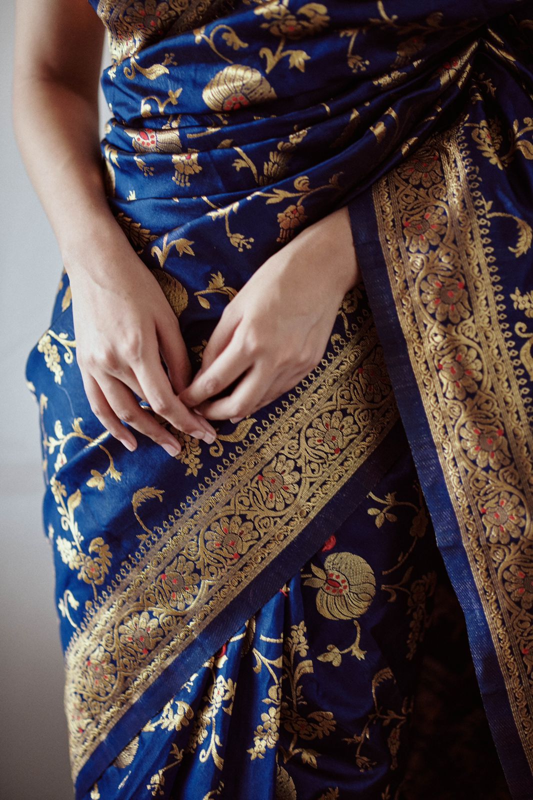 Denim Blue Soft Banarasi Silk Weaving Golden Zari Saree With Blouse