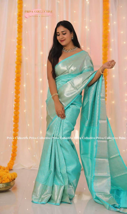 sky Blue Banarasi Silk Saree With Weaving Work