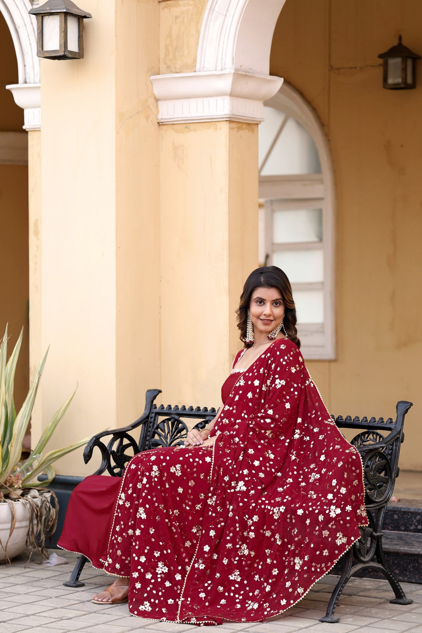 Red Flared Gown with Embroidered Dupatta