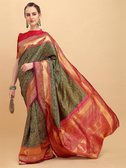 Lime Green Pure Dola Silk Designer Patola Saree