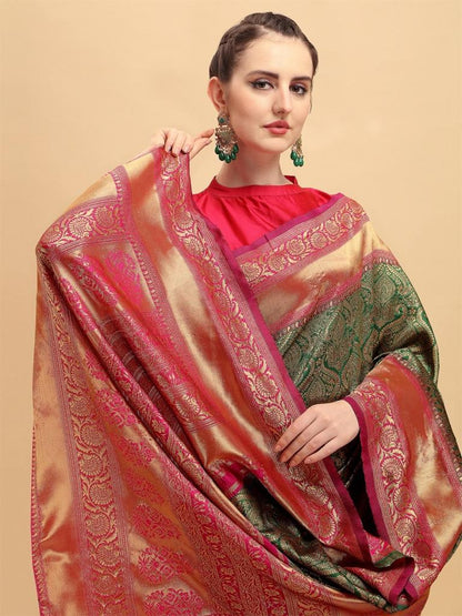 Lime Green Pure Dola Silk Designer Patola Saree