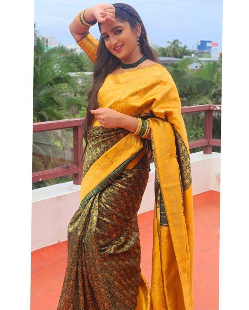 Yellow And Green Colour Soft Silk Saree With Blouse