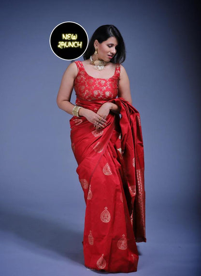 Red Silk Saree With Weaving Work