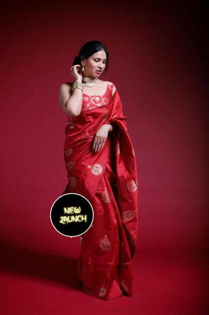 Red Silk Saree With Weaving Work