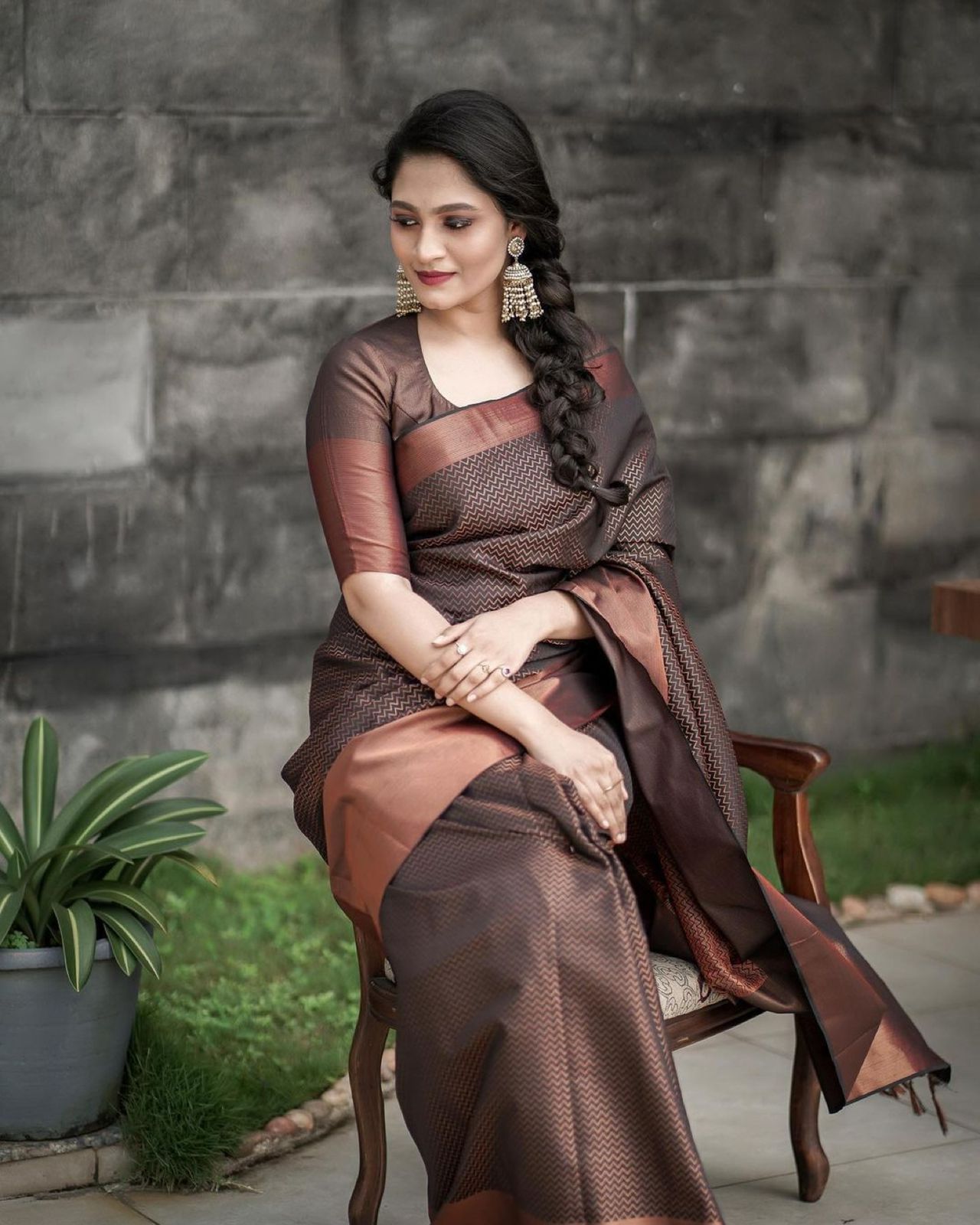 Beautiful Rich Pallu And Jaquard Work Brown Silk Saree