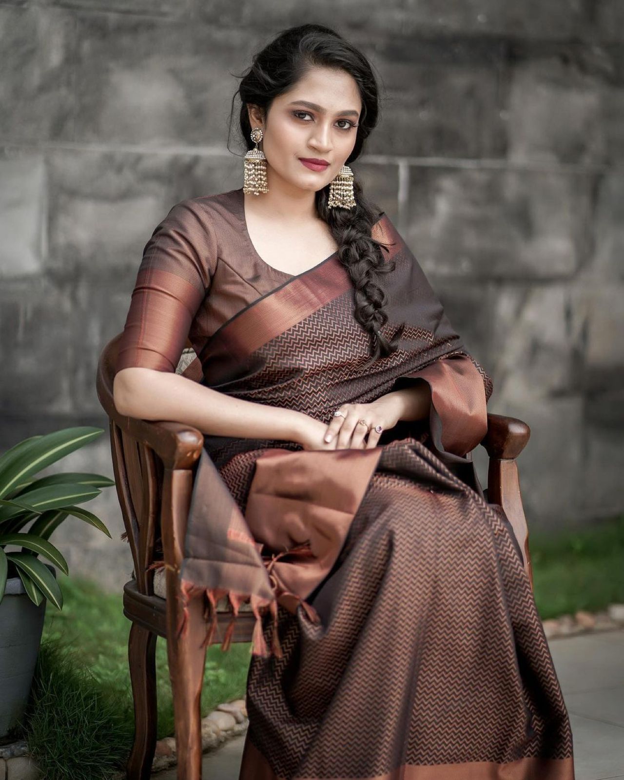 Beautiful Rich Pallu And Jaquard Work Brown Silk Saree