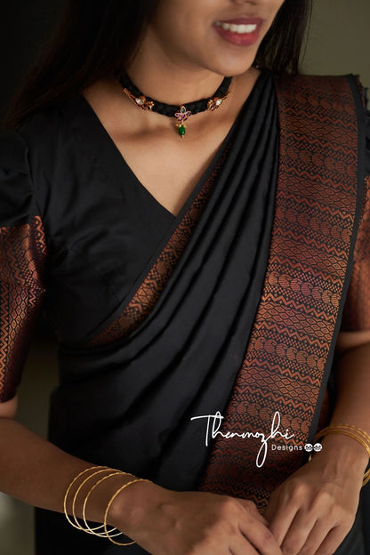 Black Soft Silk Saree Soft Lichi  With Weaving Border