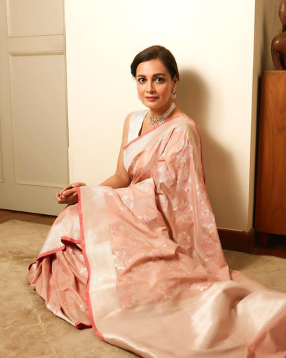 Poetry Pink Tissue Silk Zari Woven Saree