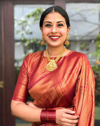 Red Maroon color silk saree with blouse