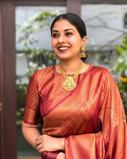 Red Maroon color silk saree with blouse