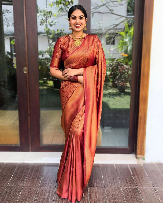 Red Maroon color silk saree with blouse