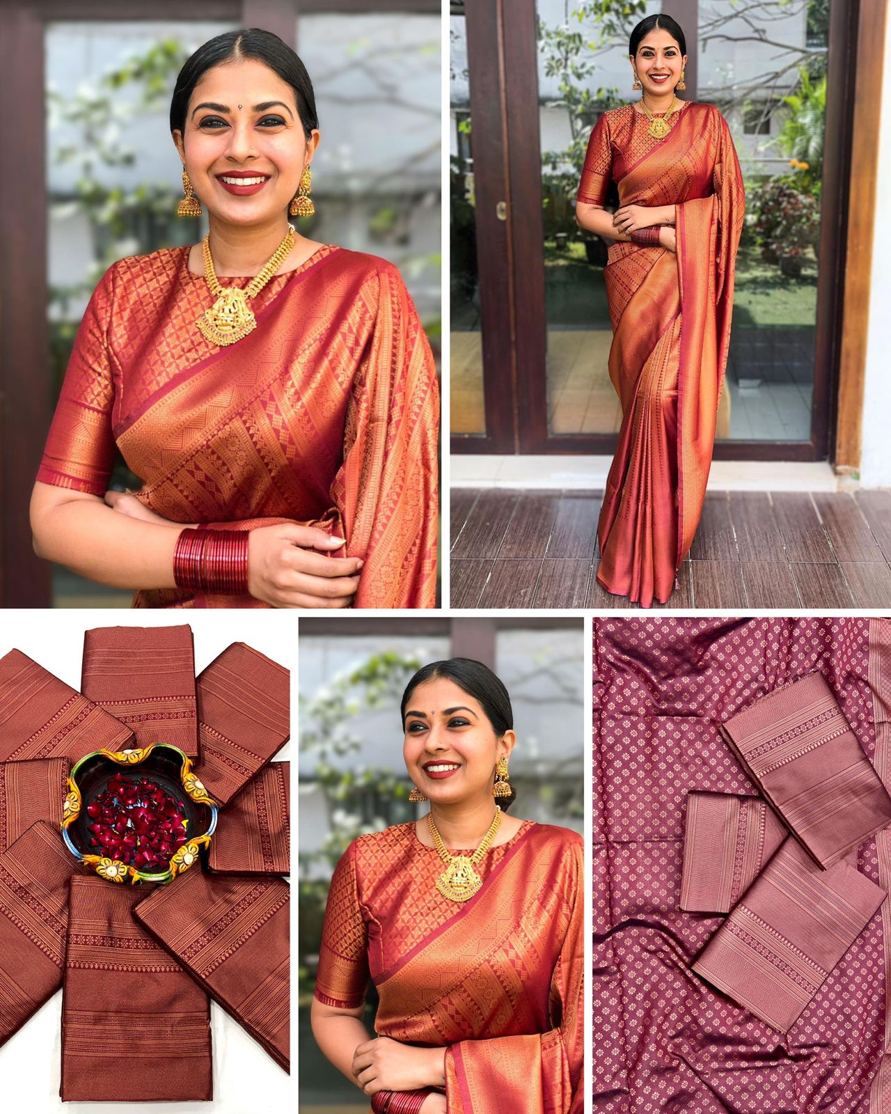 Red Maroon color silk saree with blouse