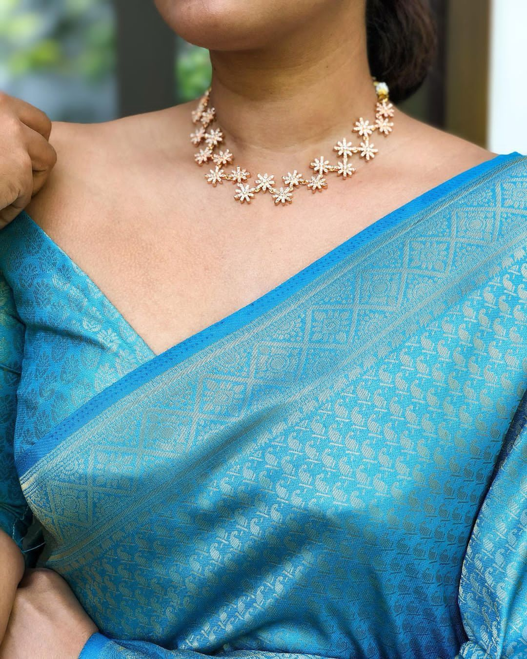 Sky Blue Queen Silk Saree With Attached Blouse