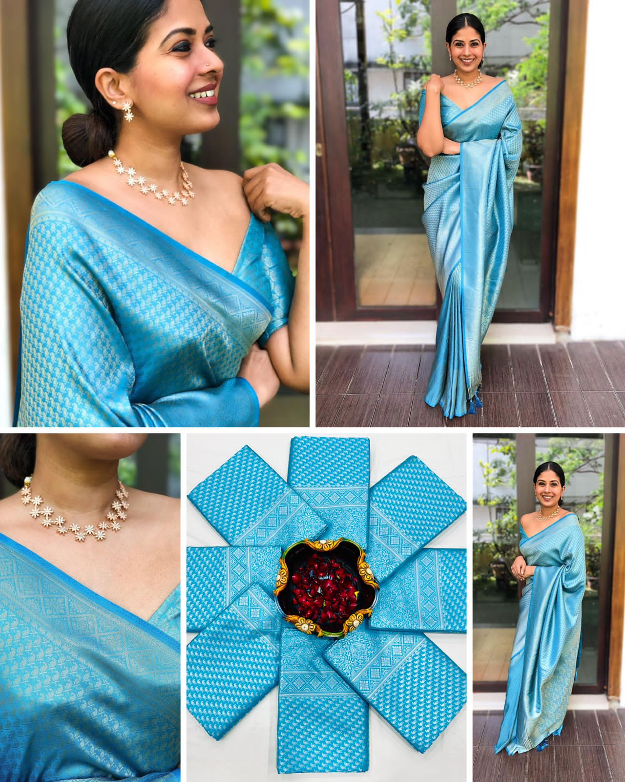 Sky Blue Queen Silk Saree With Attached Blouse