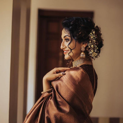 Beautiful Rich Pallu And Jaquard Work Brown Silk Saree