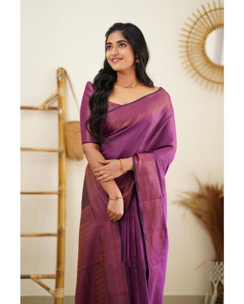 Dipti Wine Soft Silk Saree With Imaginative Blouse Piece Attached