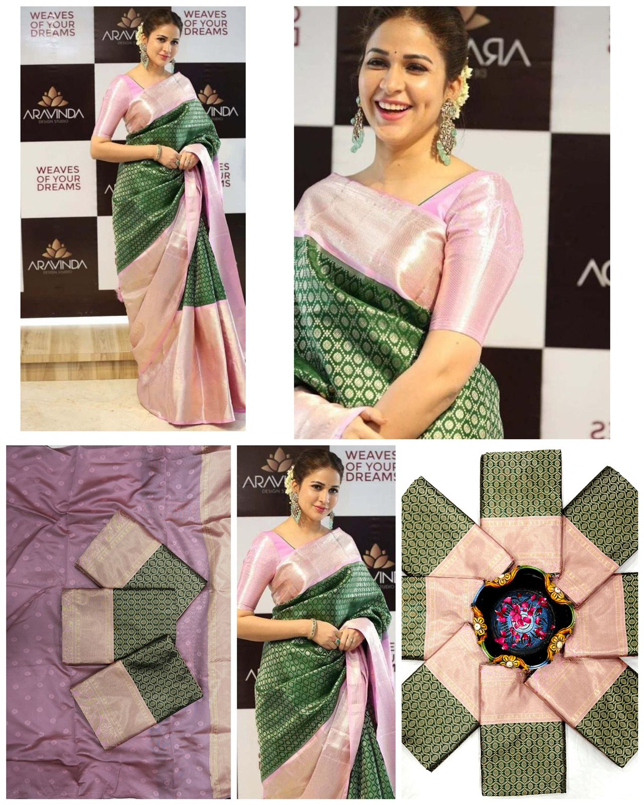 Purple Green Kanjivaram Saree With Weaving Work