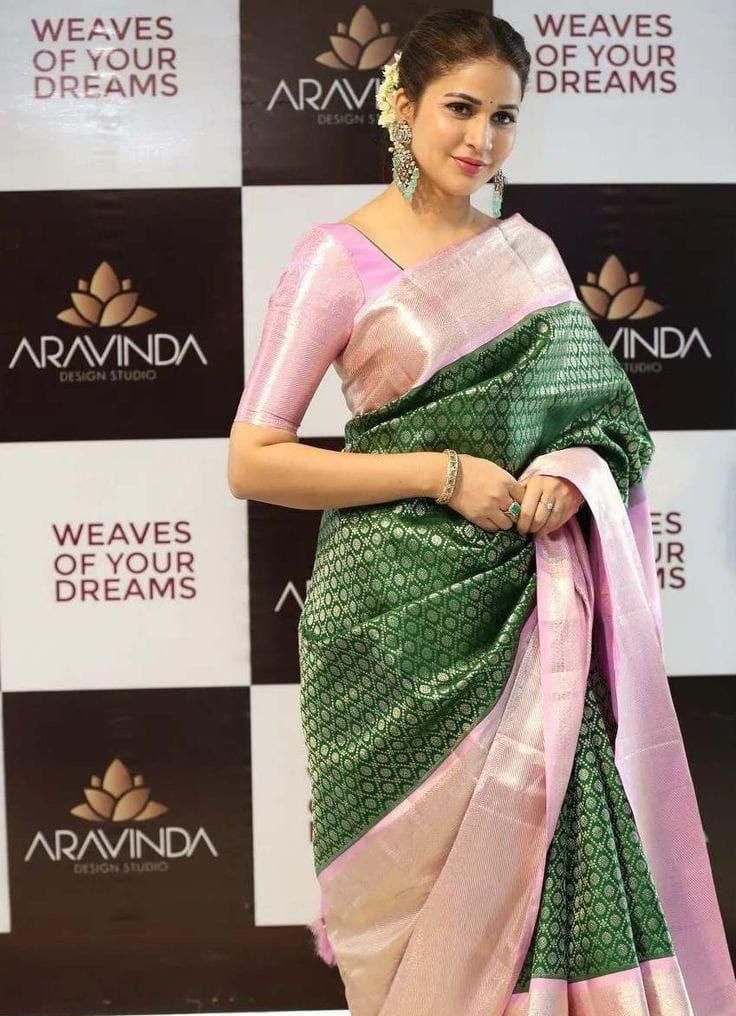 Purple Green Kanjivaram Saree With Weaving Work