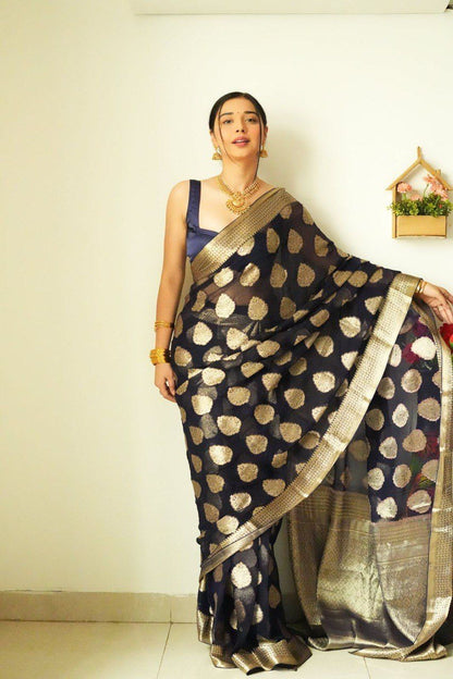 Black Banarasi Silk Saree With Zari Weaving Work