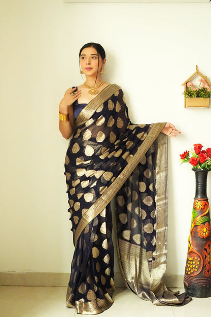 Black Banarasi Silk Saree With Zari Weaving Work