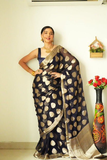 Black Banarasi Silk Saree With Zari Weaving Work