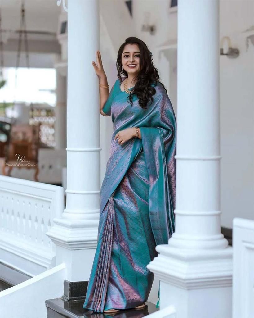 Sky Blue Colour Soft Lichi Silk Saree With Rich Pallu