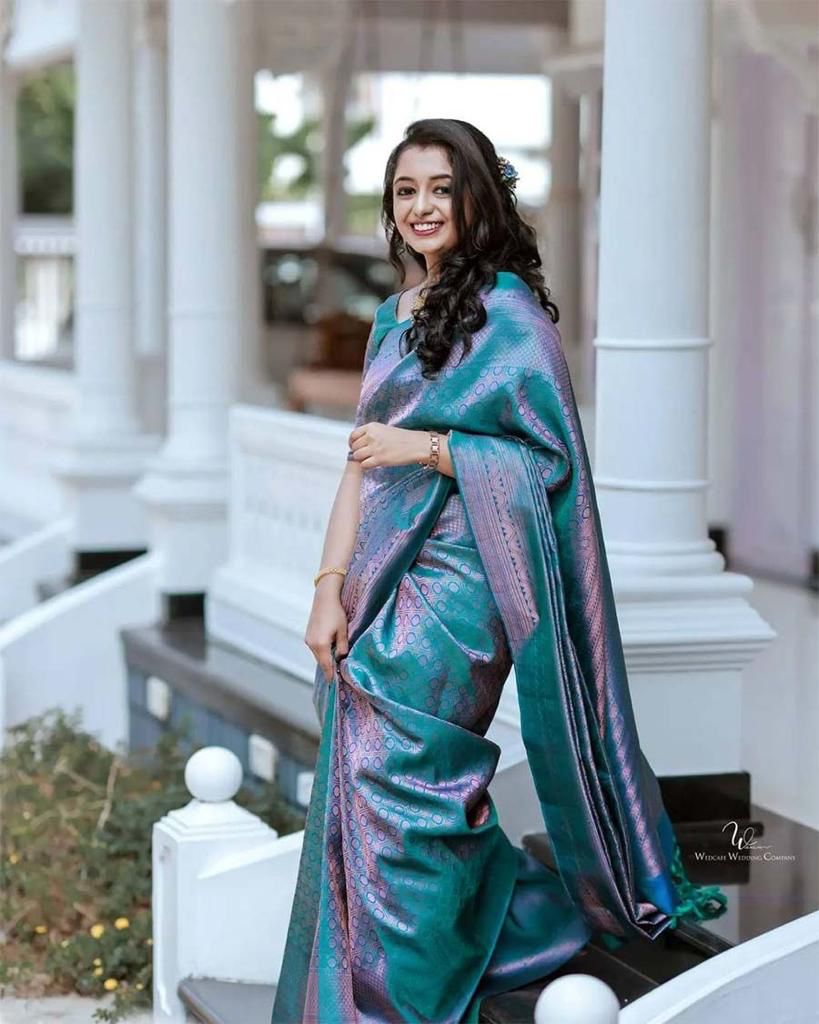 Sky Blue Colour Soft Lichi Silk Saree With Rich Pallu