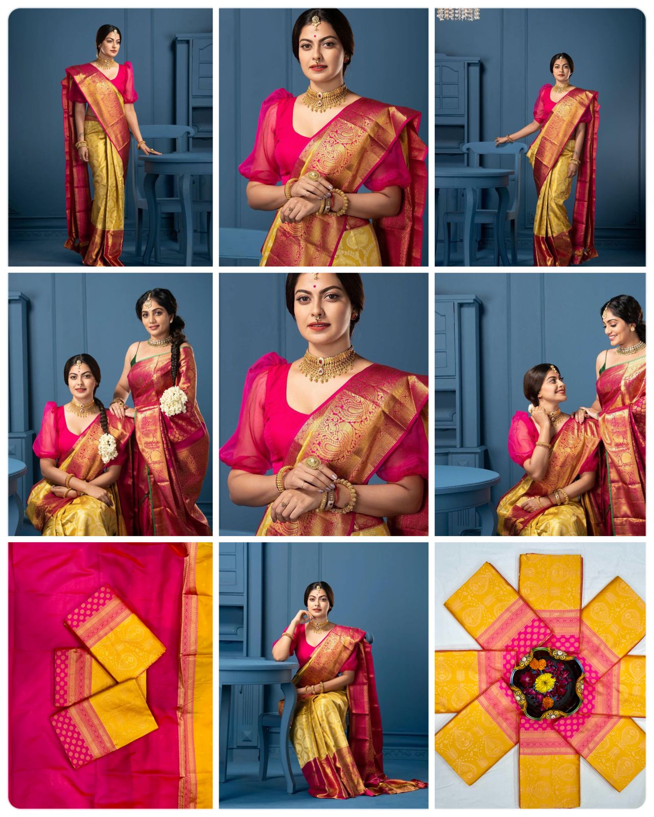 Yellow Pink Soft Lichi Silk Saree With Rich Pallu