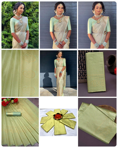 Pista Color Jaquard Border Soft Lichi Silk Saree