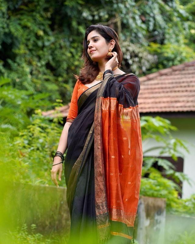 Black Orange With Work Saree