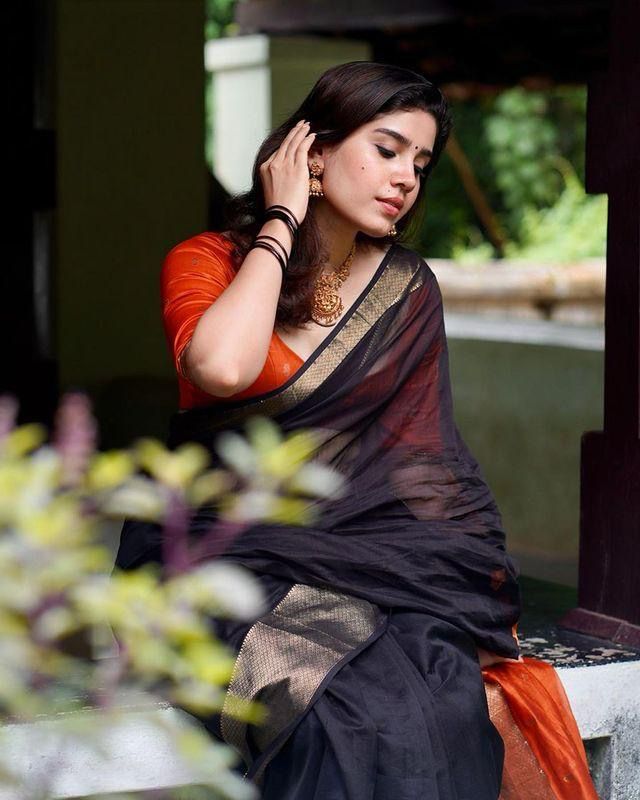 Black Orange With Work Saree