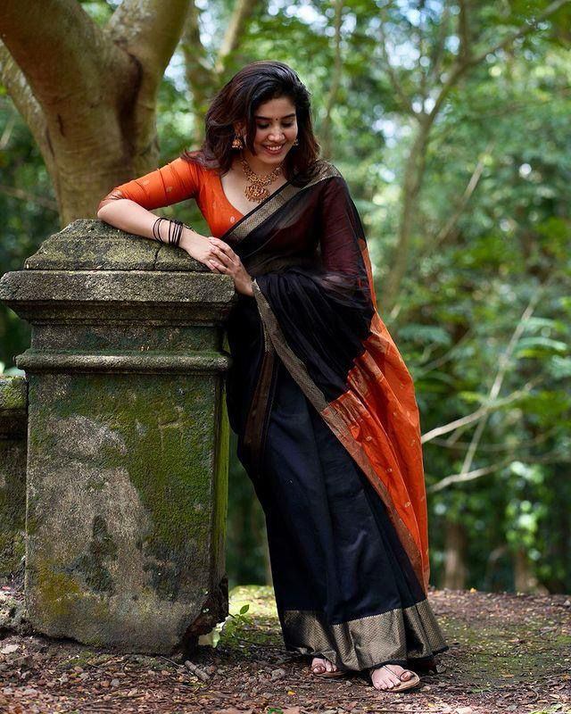 Black Orange With Work Saree