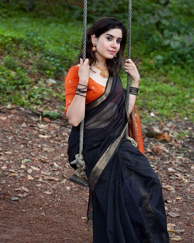 Black Orange With Work Saree