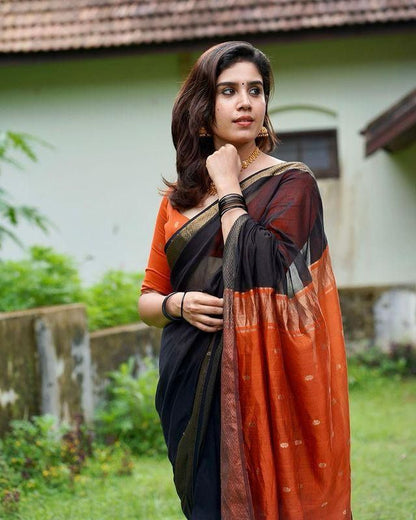 Black Orange With Work Saree