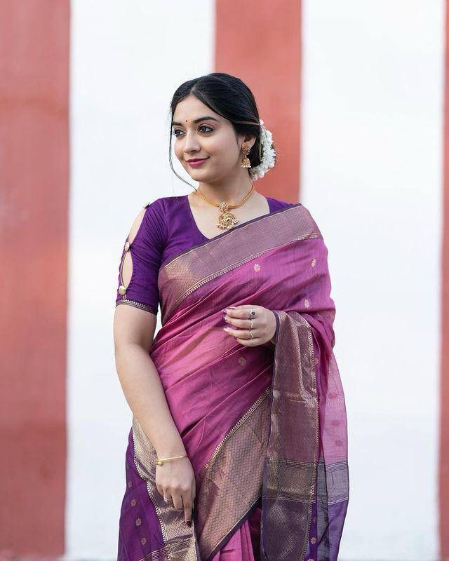 New Purple Colour Soft Silk Saree With Blouse