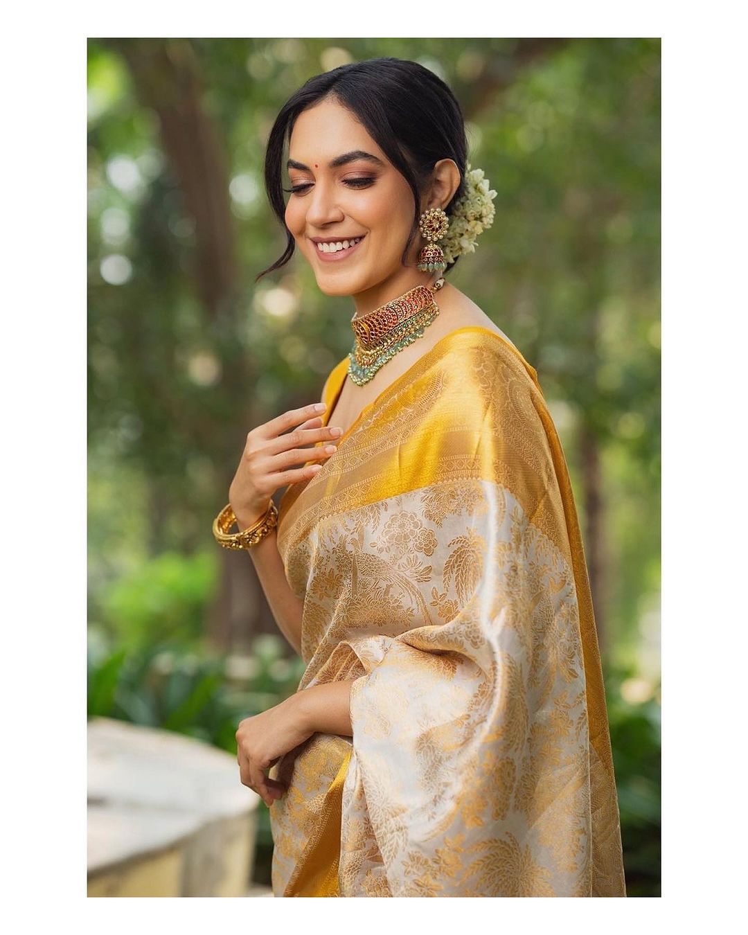 Cream & Yellow Banarasi Soft Silk Saree With Zari Weaving Work