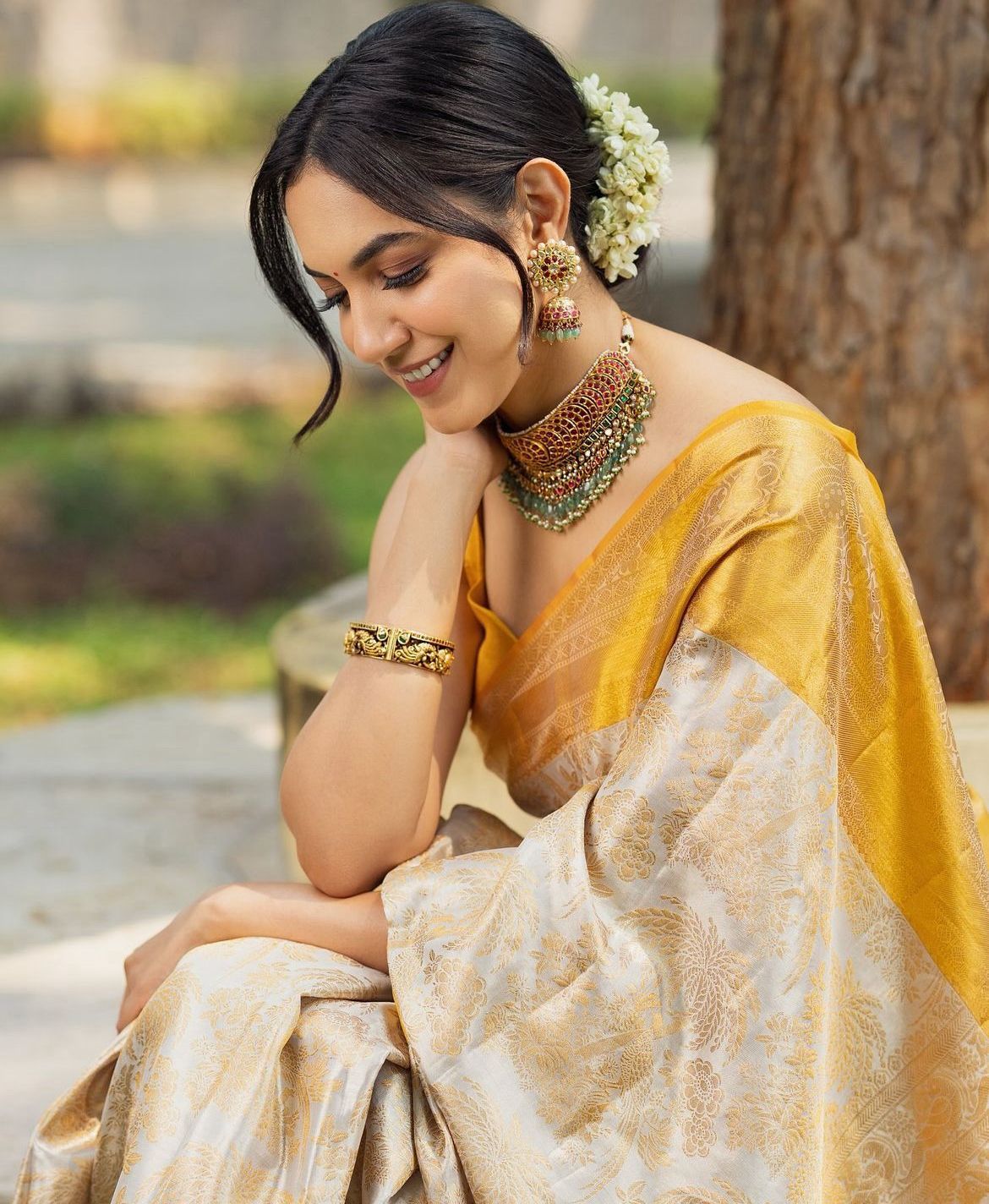 Cream & Yellow Banarasi Soft Silk Saree With Zari Weaving Work