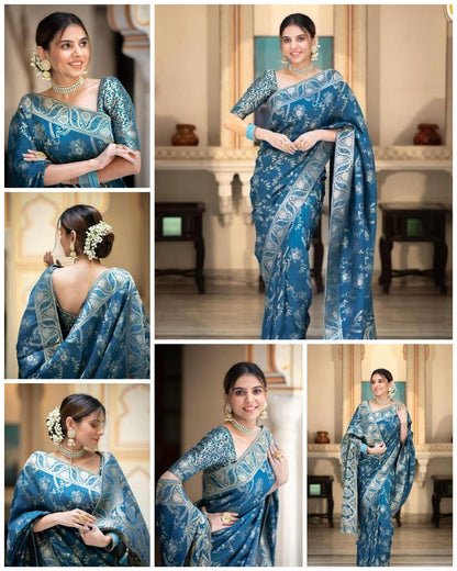 Gorgeous Sky Blue Colour Jacquard Border Soft Silk Saree