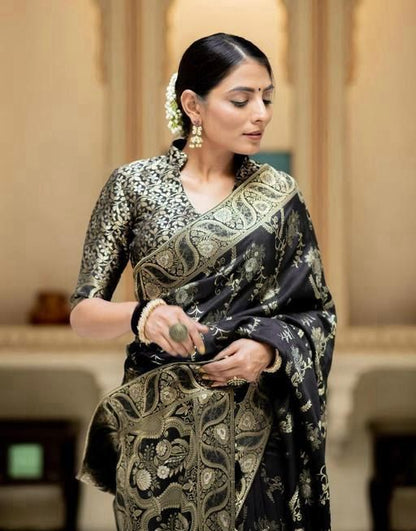 Black Colour Jacquard Border Soft Silk Saree