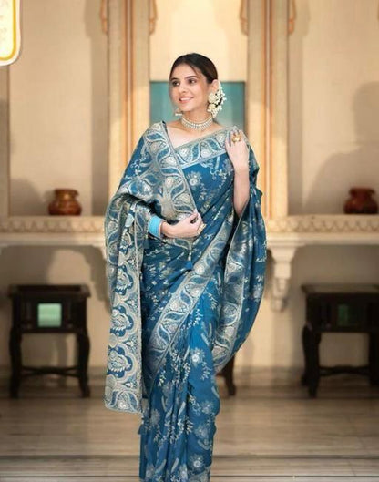 Gorgeous Sky Blue Colour Jacquard Border Soft Silk Saree