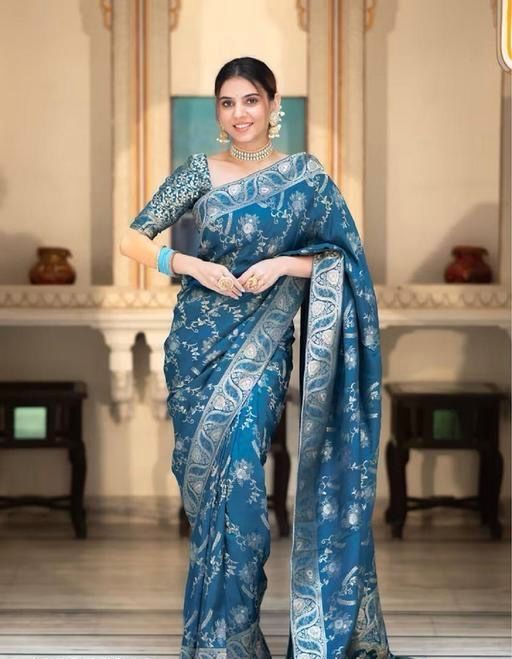 Gorgeous Sky Blue Colour Jacquard Border Soft Silk Saree