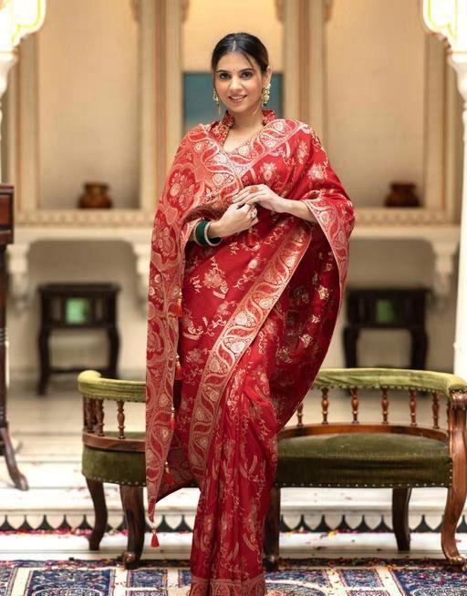 Red Colour Jacquard Border Soft Silk Saree