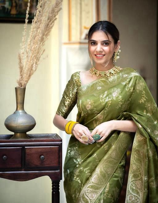 Pista Green Colour Jacquard Border Soft Silk Saree