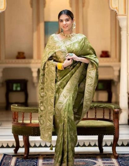 Pista Green Colour Jacquard Border Soft Silk Saree