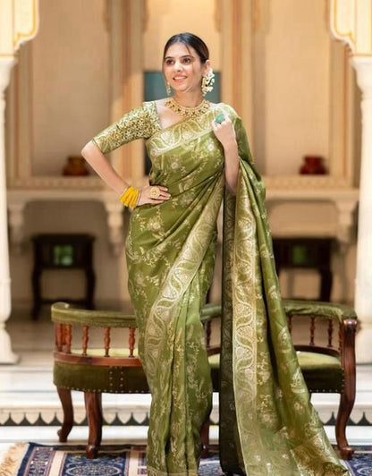 Pista Green Colour Jacquard Border Soft Silk Saree