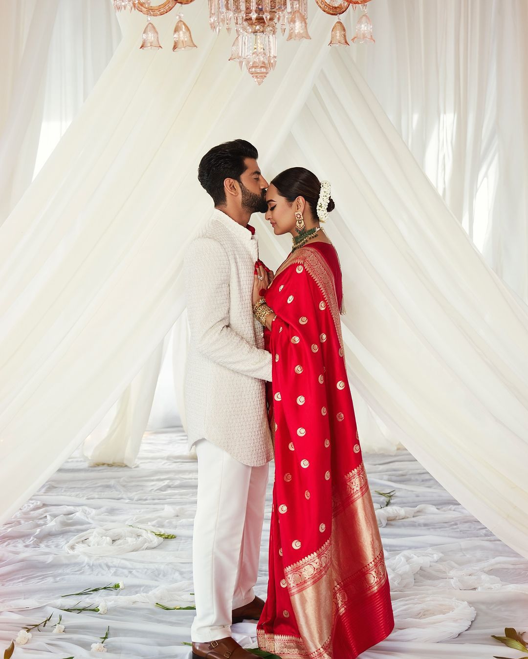 Neon Red Silk Saree With Weaving Work